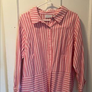 Joan Rivers Pink and White Button-Up Blouse